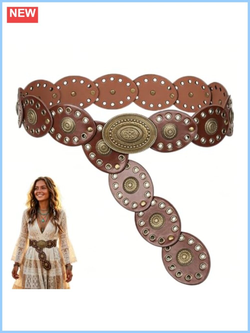 PU Leather Western Boho Belt for Women Wide Hollow Out Cowgirl Waist Belt Jeans
